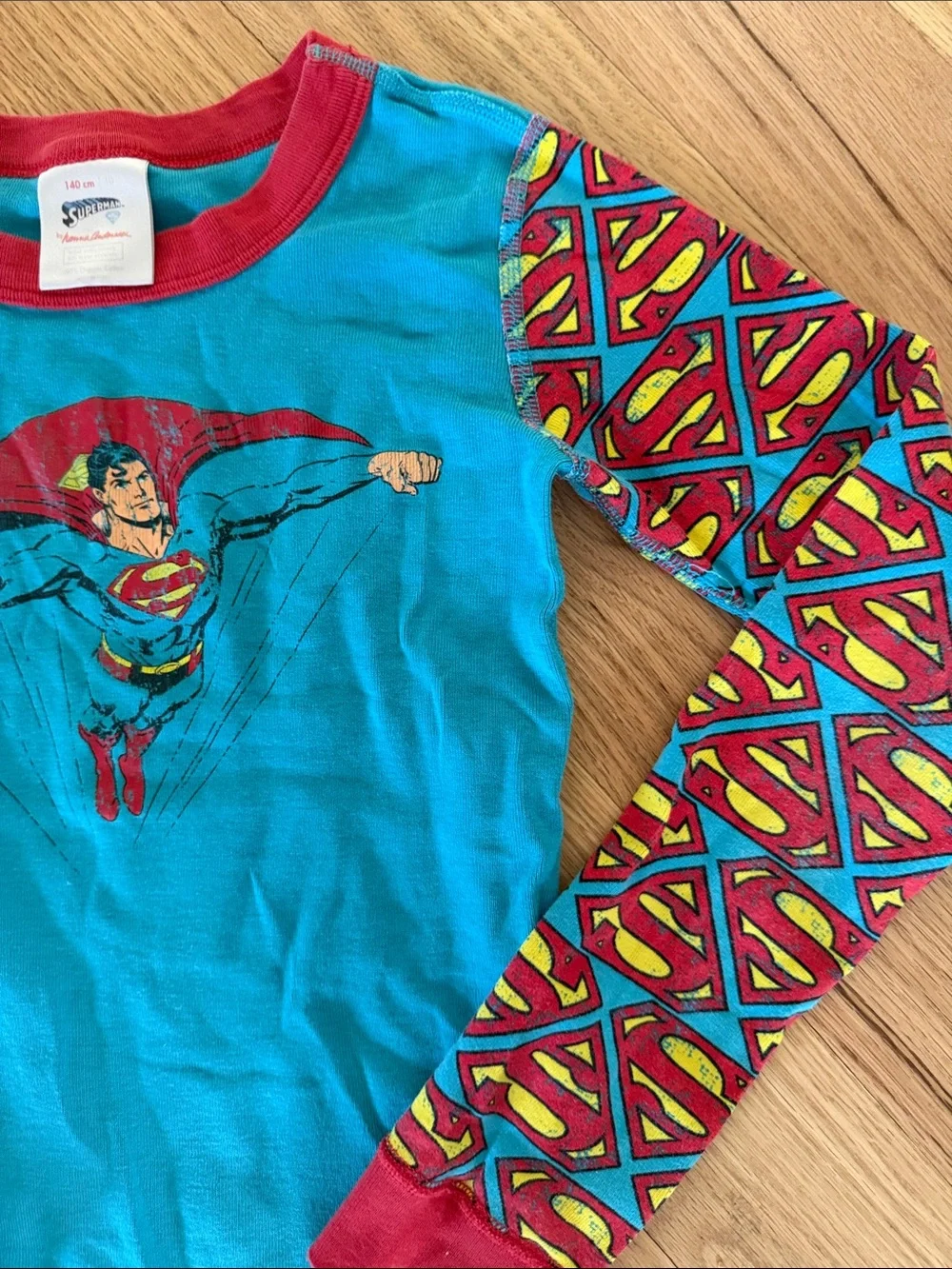 Hanna Andersson Superman theme Red/Blue/Yellow Kids Organic Pajama Set sz 10